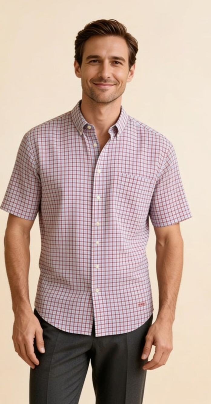 Daniel Cremieux Mens L Red Blue Check Button Front Shirt Short Sleeve